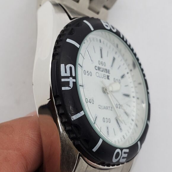 Men's Watch 41MM White Dial Black Bezel Gray Bracelet Band 8.5" New Battery - Picture 4 of 9